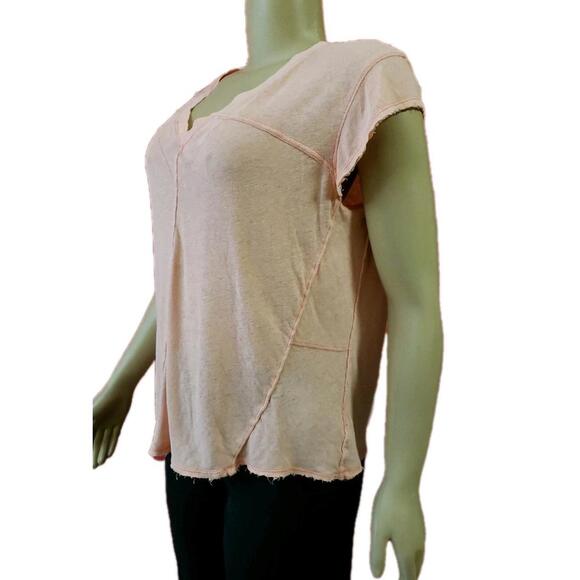 We The Free People Sz XS Peach Linen Blend Cap Sleeve Raw Edge Women's Top NEW - Picture 4 of 8